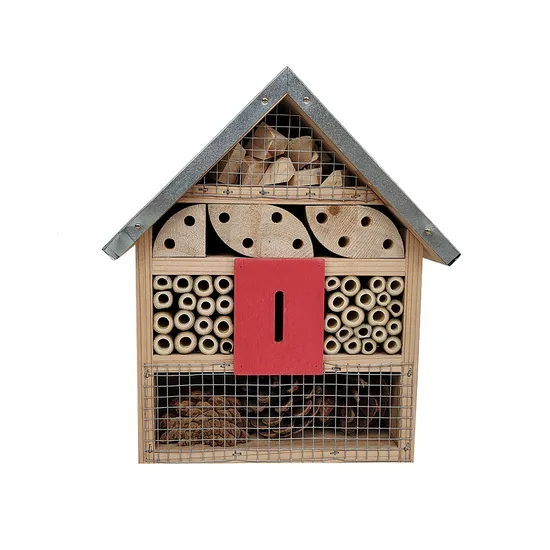 Custom Outdoor House Shape Cedar Wood Insect Hotel with Waterproof Roof 