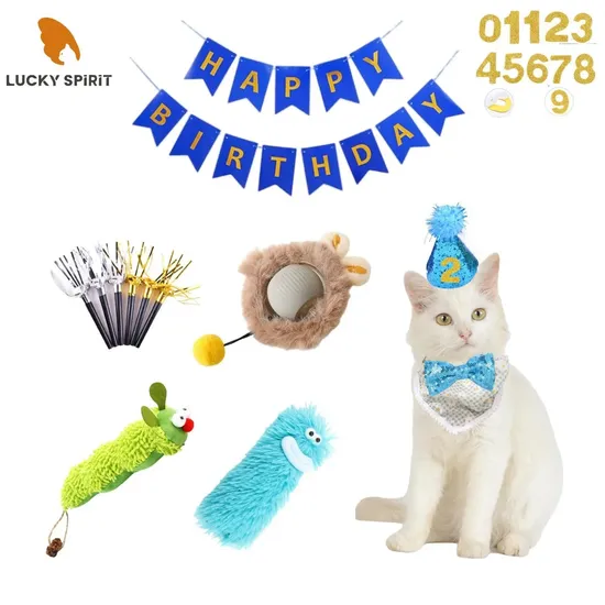 Custom Blue Pet Birthday Party Hat Crown Decorations Birthday Clothes Kit Cat Birthday Party Supplies 