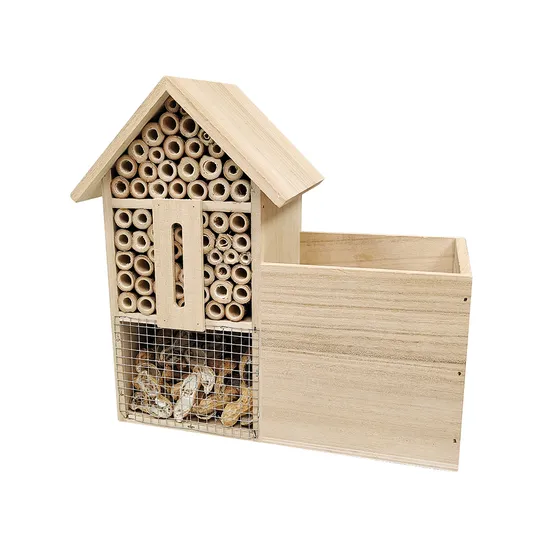 Custom Garden Decoration Soild Wood Wooden Insect House with Flower Pot 