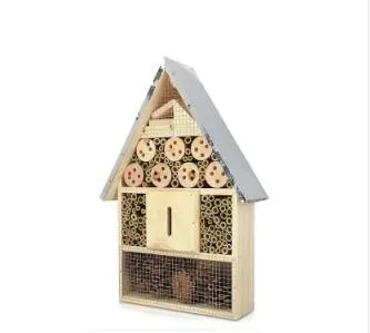 Wooden Outdoor Waterproof Bee House Insect Hive with Metal Roof 