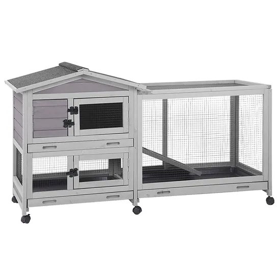 Bunny Cage Indoor and Outdoor Rabbit Hutch with Casters Waterproof Roof 