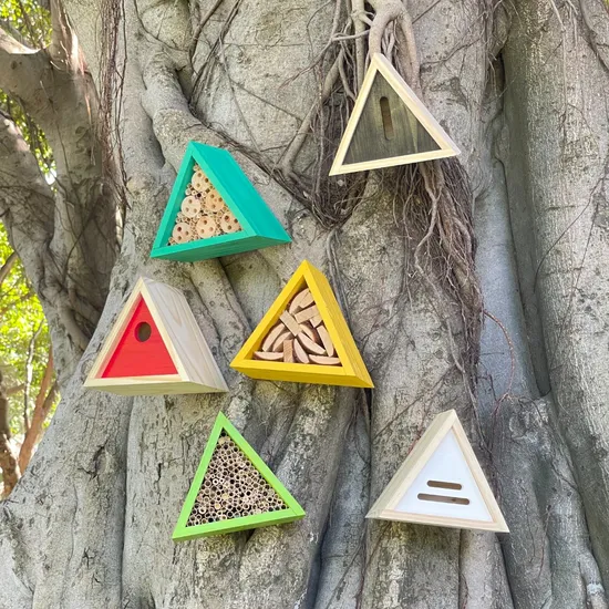 Handcrafted Wooden Bee Hotel House Wall Mounted Colorful Insect Habitat 